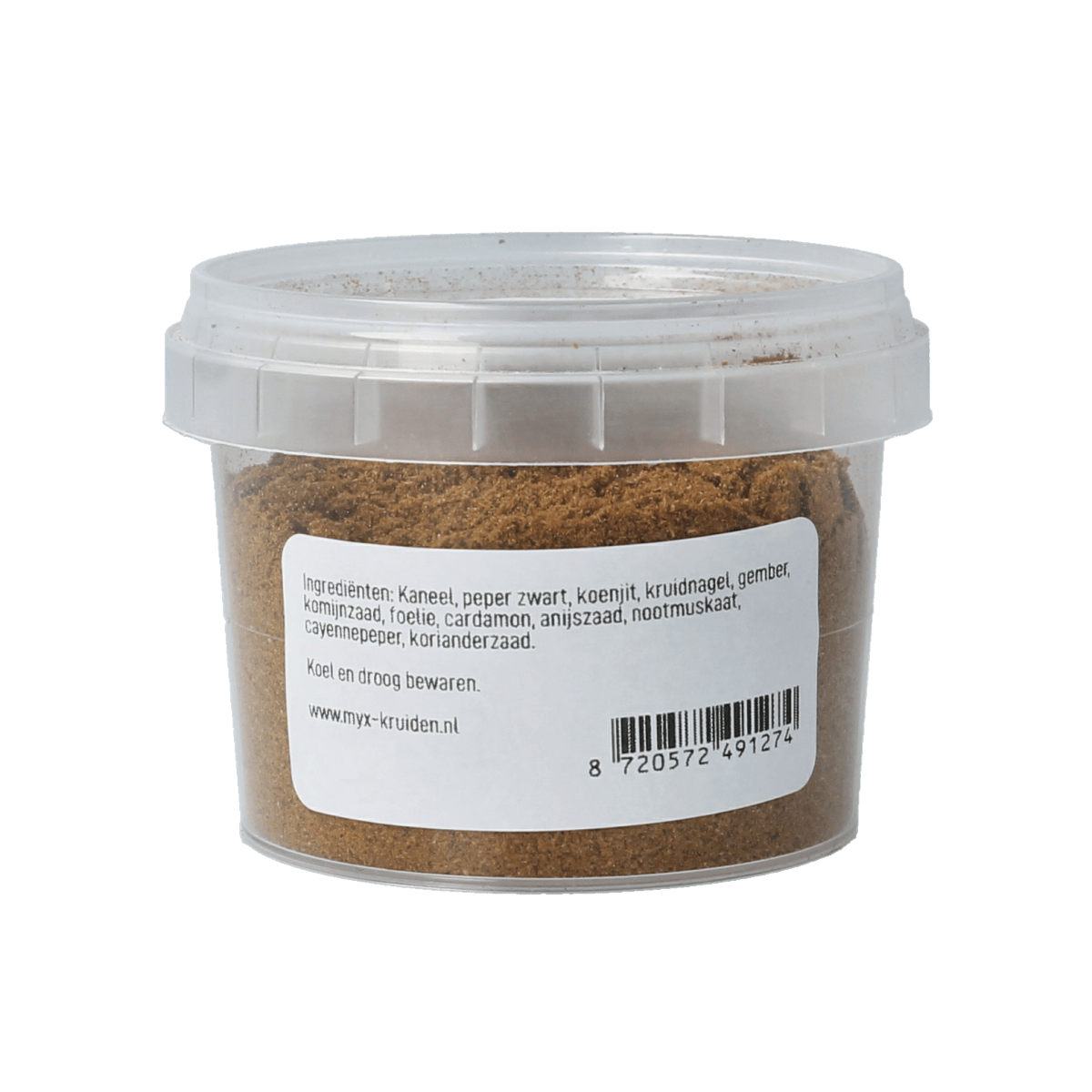 Myx Ras el Hanout kruidenmix, glutenvrij, 40g, with a colorful blend of spices in a resealable packet.
