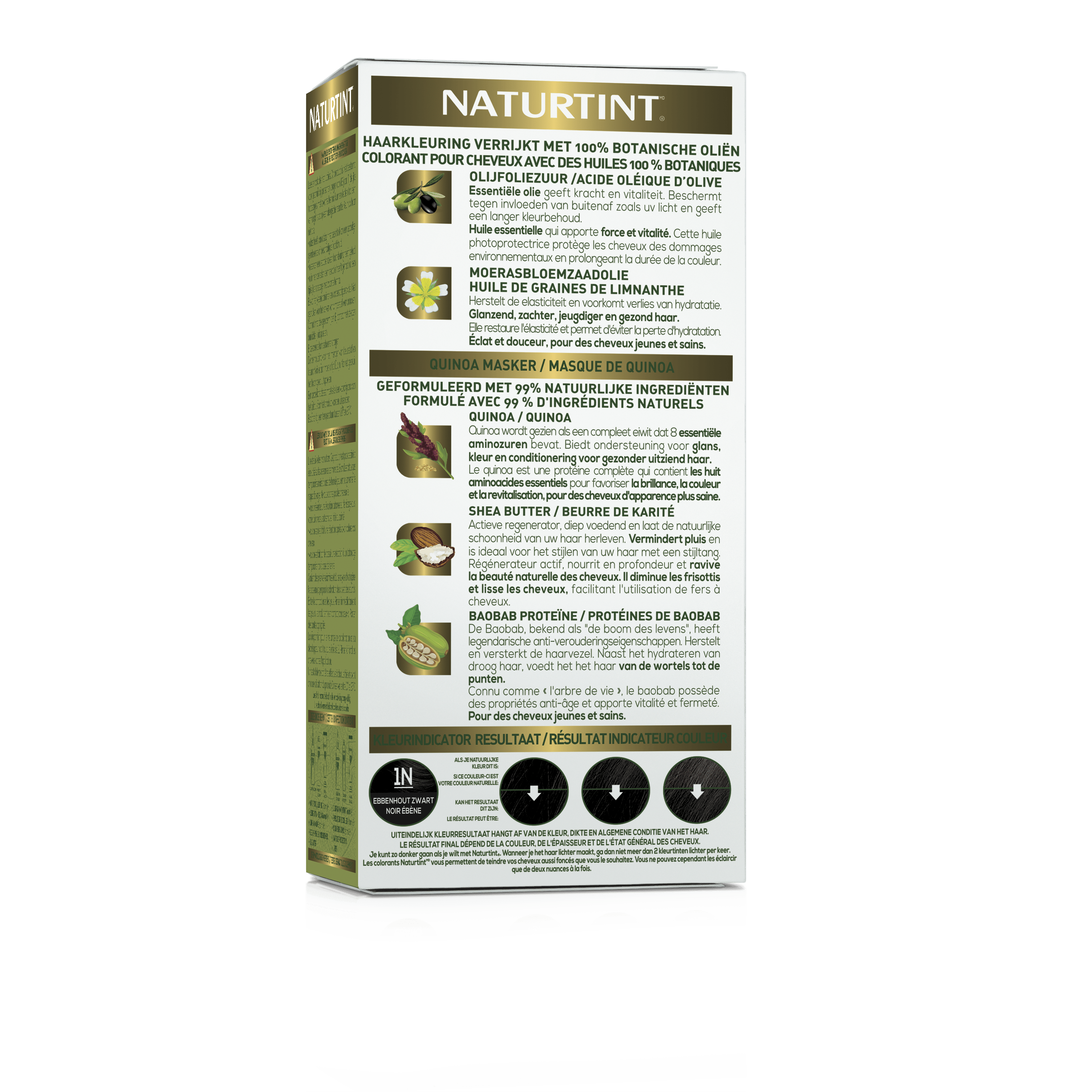 Naturtint 1N Ebbenhoutzwart hair coloring cream in 170ml bottle showing the dark black shade and packaging.