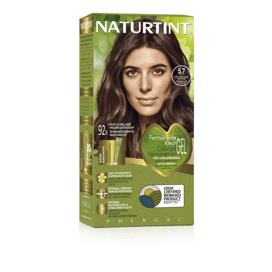 Naturtint 5.7 light choco chestnut hair coloring cream in 170ml tube, showcasing the product packaging and label.