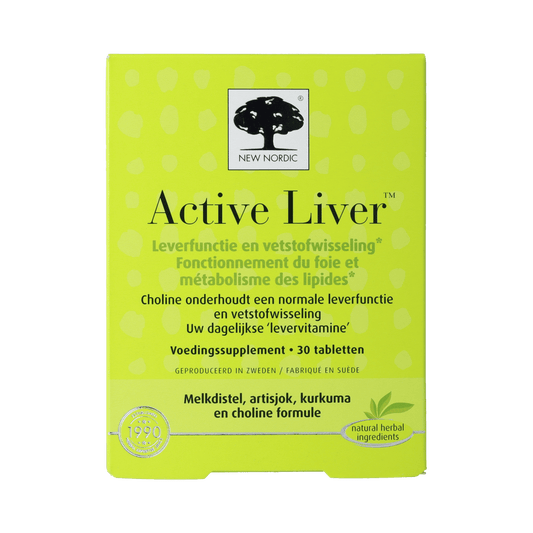 New Nordic Active Liver herbal supplement in a bottle of 30 tablets, designed to support liver health and digestion.