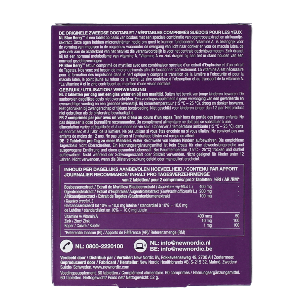 New Nordic Blueberry Eyebright dietary supplement tablets in a bottle, natural herbal supplement for eye health.