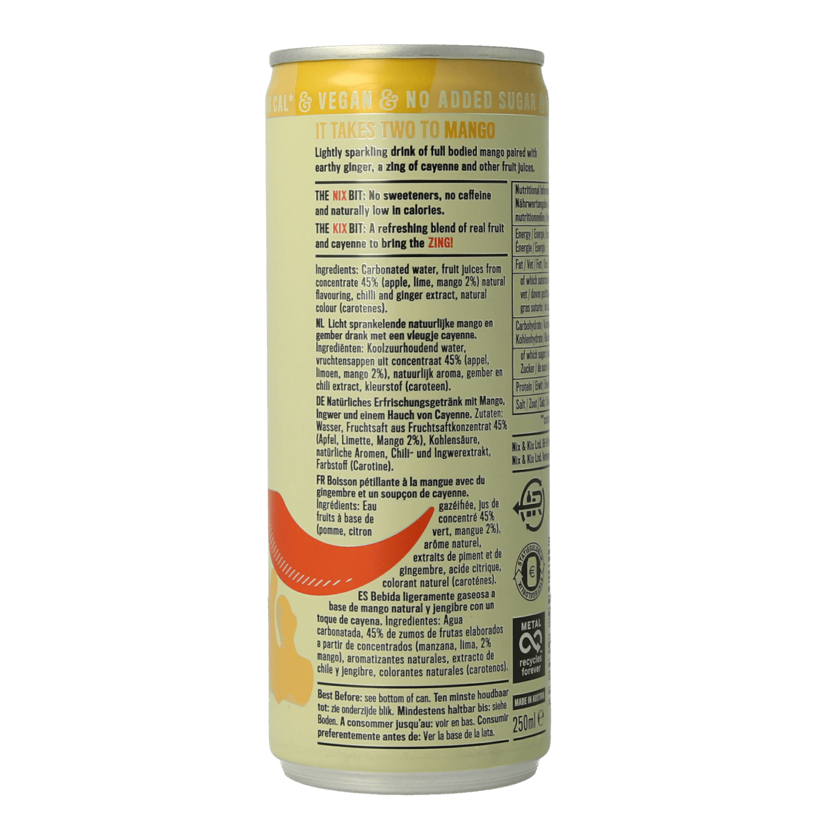 Nix & Kix Dranken en Sappen 250.00 Milliliter Nix & Kix Mango ginger blikje 250.00 Milliliter
