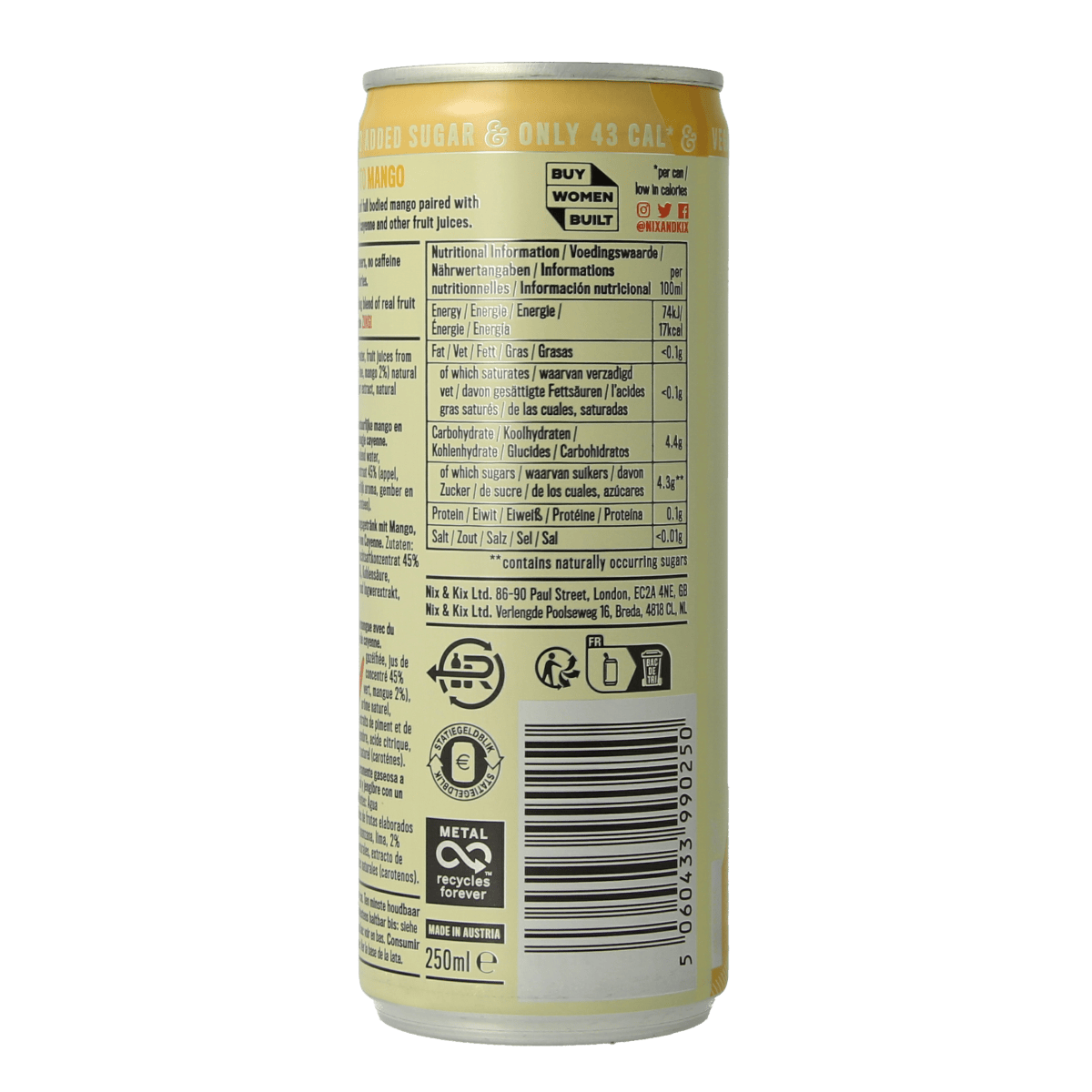 Nix & Kix Dranken en Sappen 250.00 Milliliter Nix & Kix Mango ginger blikje 250.00 Milliliter