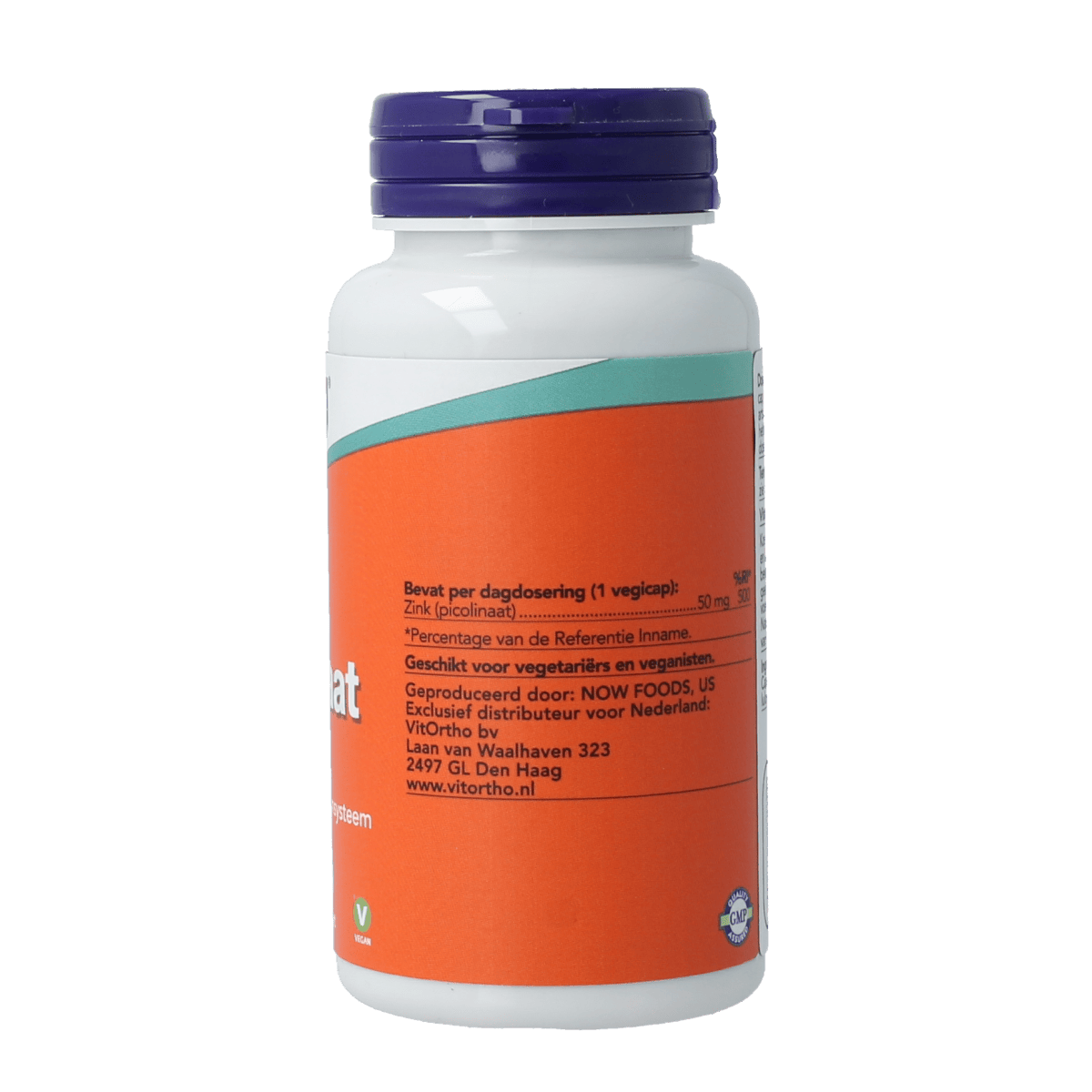 NOW Zink Picolinaat 50mg vegetarian capsules, mineral supplement in a bottle with 120 capsules.