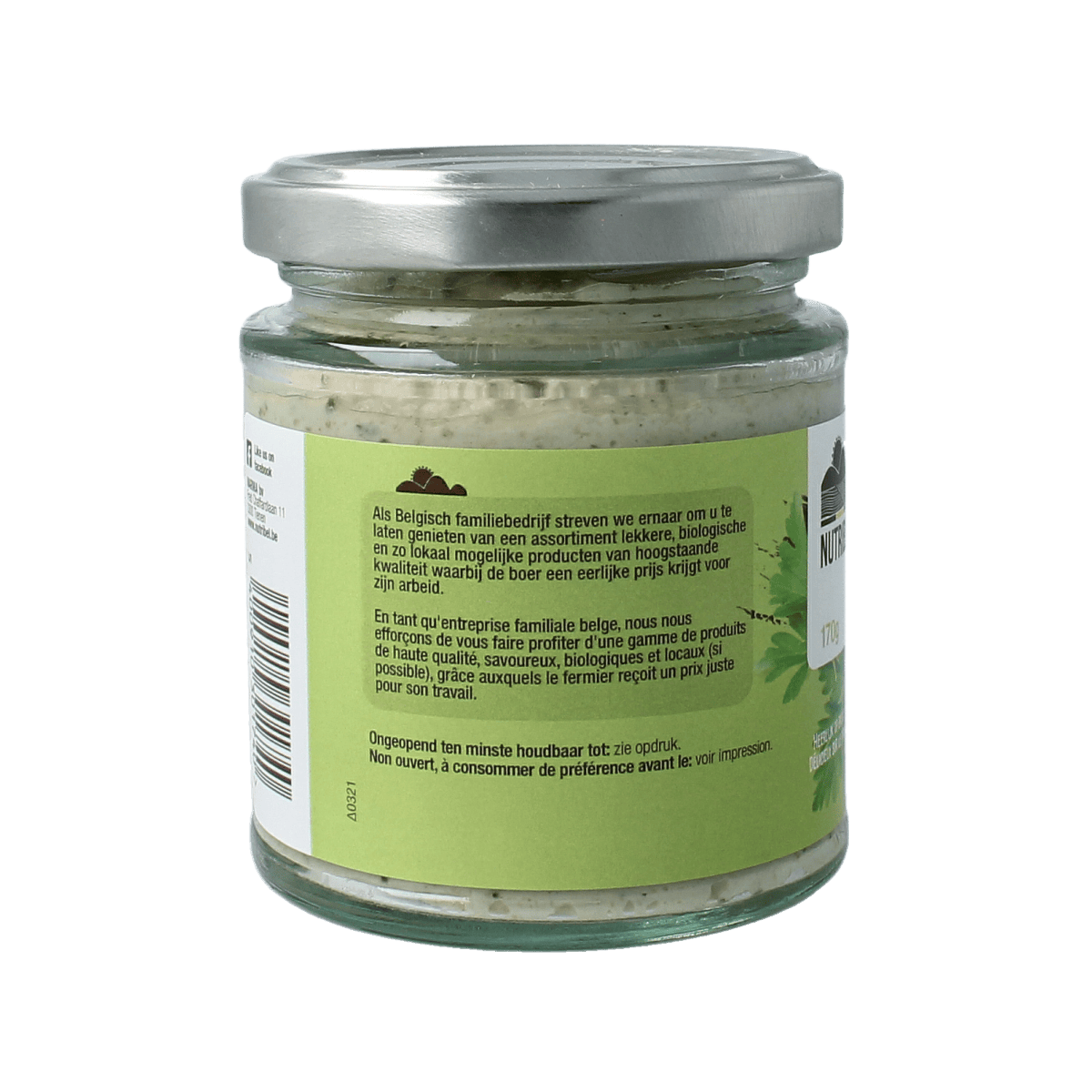 Nutribel kruiden spread glutenvrij bio in een 190 ml verpakking, geschikt als broodbeleg met natuurlijke kruiden.