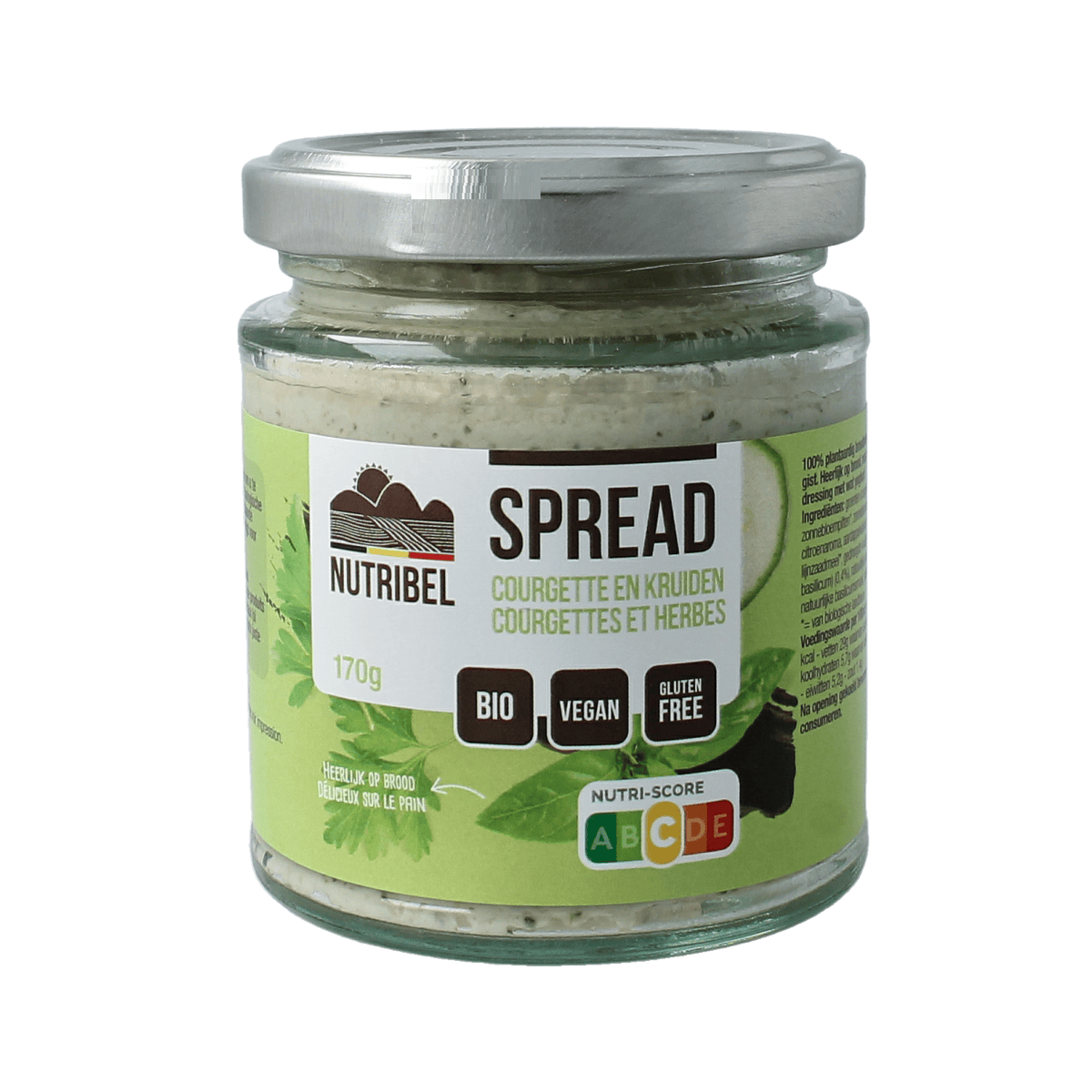 Nutribel gluten-free organic herb spread on bread, 190ml jar, natural herbal flavor, ideal for sandwiches and toast.