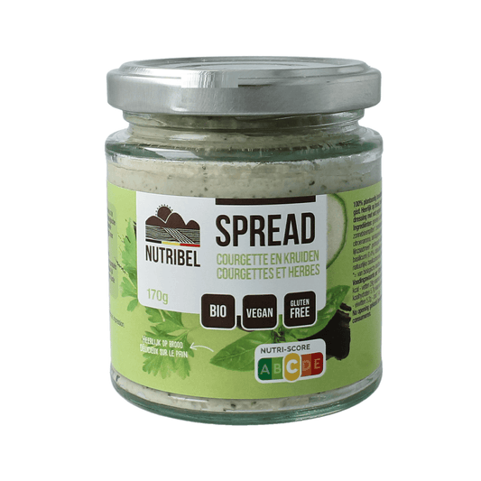 Nutribel gluten-free organic herb spread on bread, 190ml jar, natural herbal flavor, ideal for sandwiches and toast.