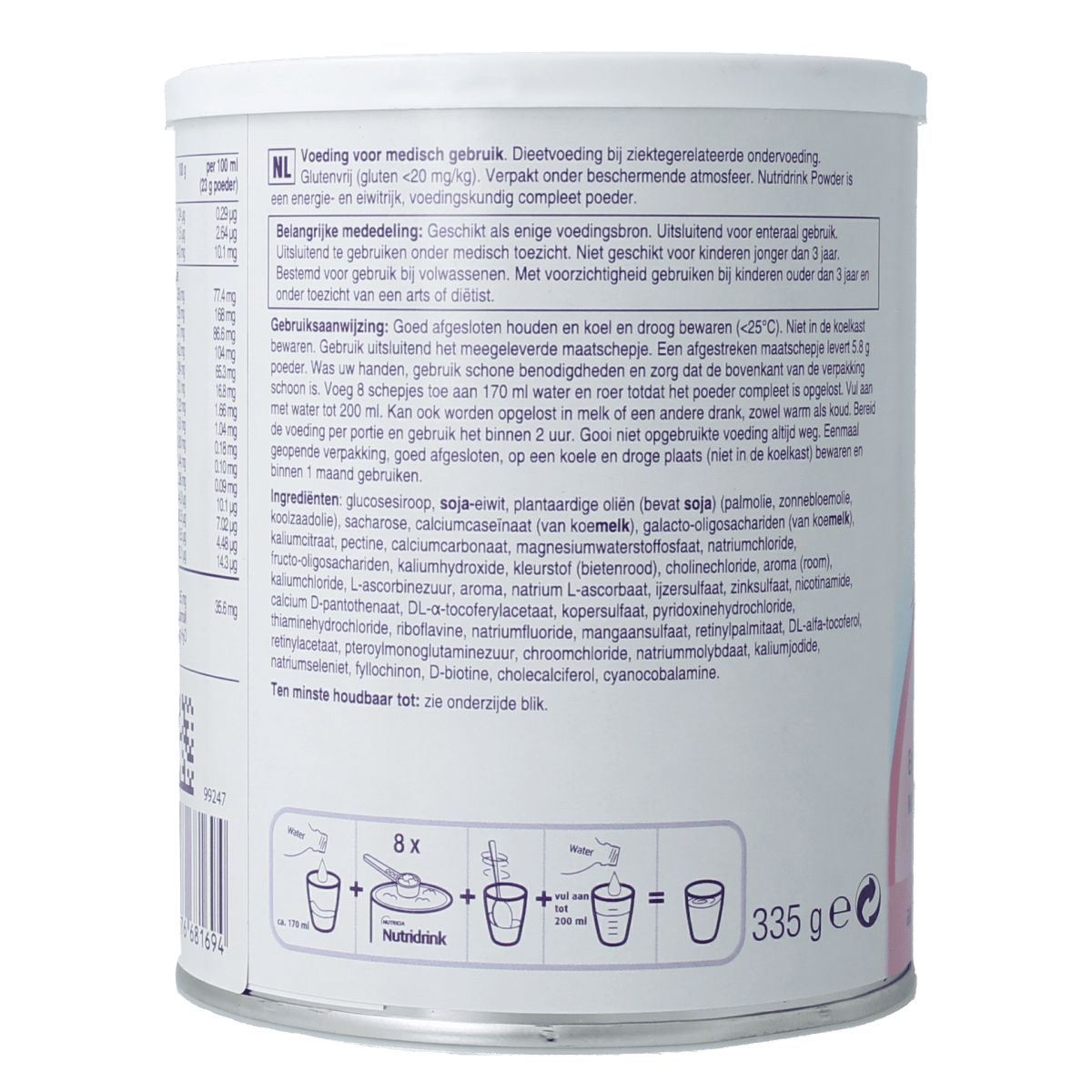 Nutridrink Medische Dieëtvoeding 335.00 Gram Nutridrink Aardbei poeder 335.00 Gram