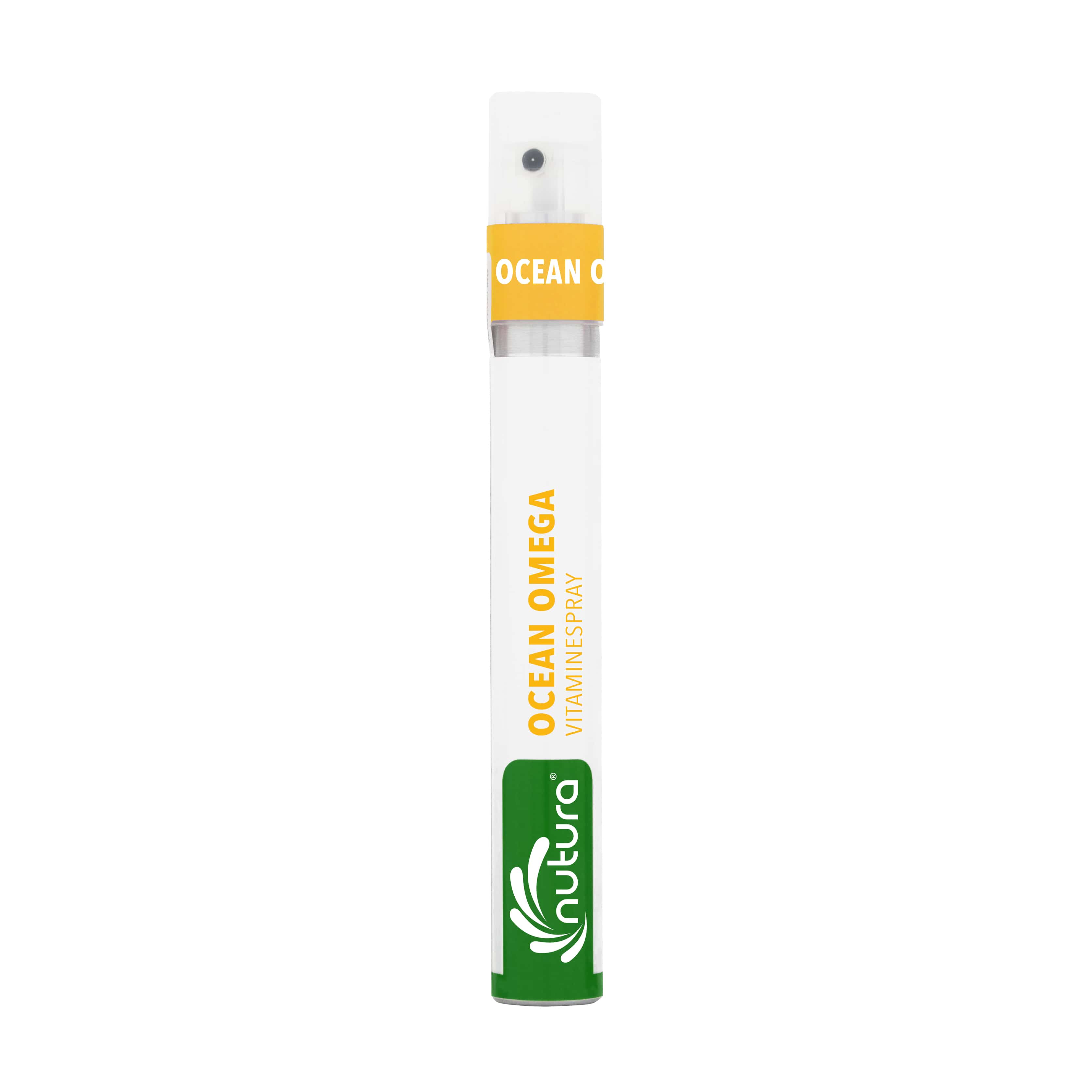Nutura Vitaminesprays OceanOmega vitamin spray in 14.40 ml bottle, showcasing the product with the label and packaging.