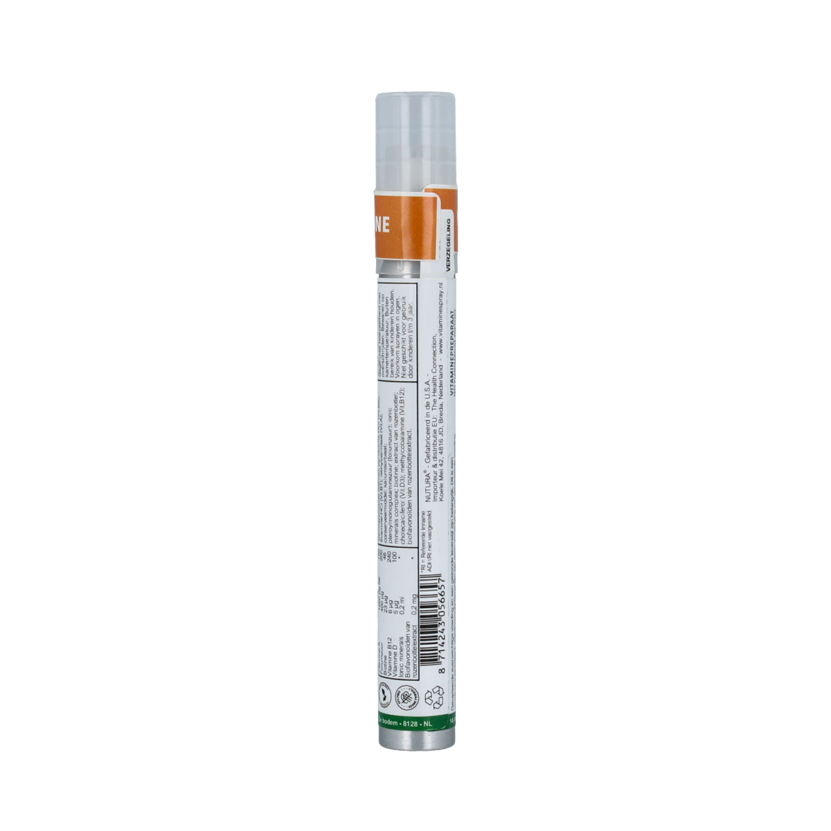 Nutura Vitaminesprays Multi Vitamin spray bottle with 14.40 milliliters of liquid, designed for easy vitamin intake.