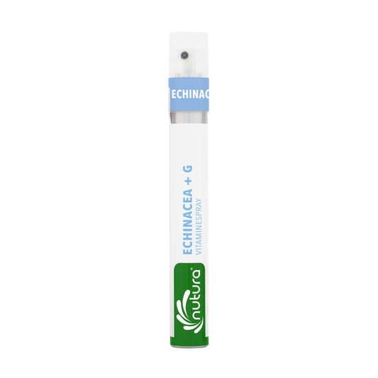 Nutura Vitaminesprays Echinacea +G vitaminespray in 14.40 ml bottle, dietary supplement with herbal and vitamin ingredients.