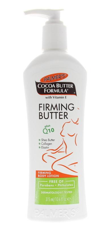 Palmer's Cocoa Butter Formula Firming body lotion in a 315ml bottle, showcasing the product label and packaging.