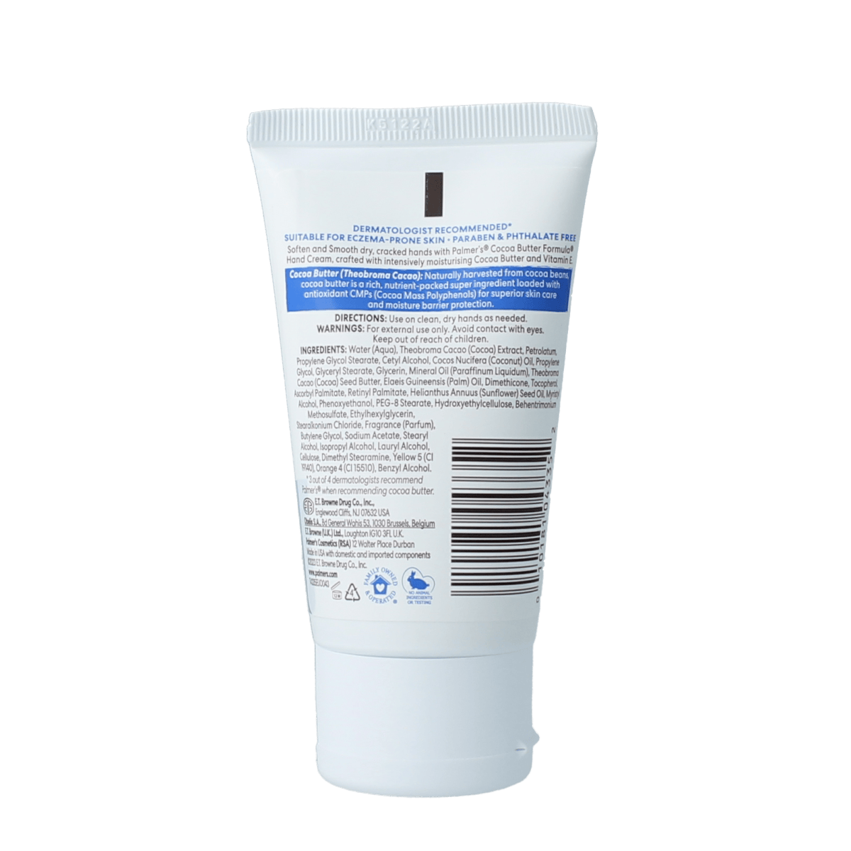 Palmers Cocoa Butter Formula tube for body care, 60g, featuring a white and brown packaging design with product branding.