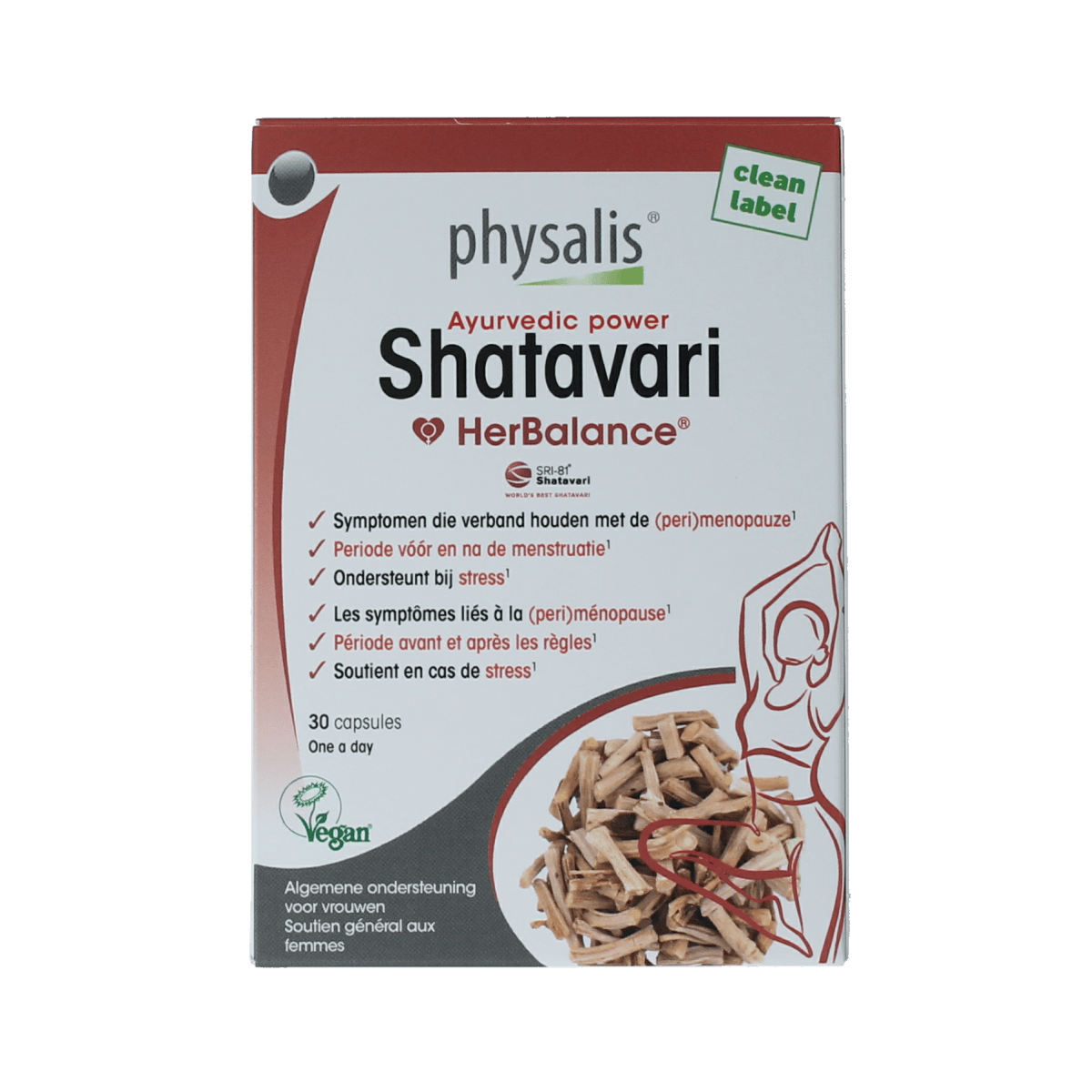 Physalis Shatavari capsules in a bottle, dietary supplement from Physalis for hormonal balance and women's health.