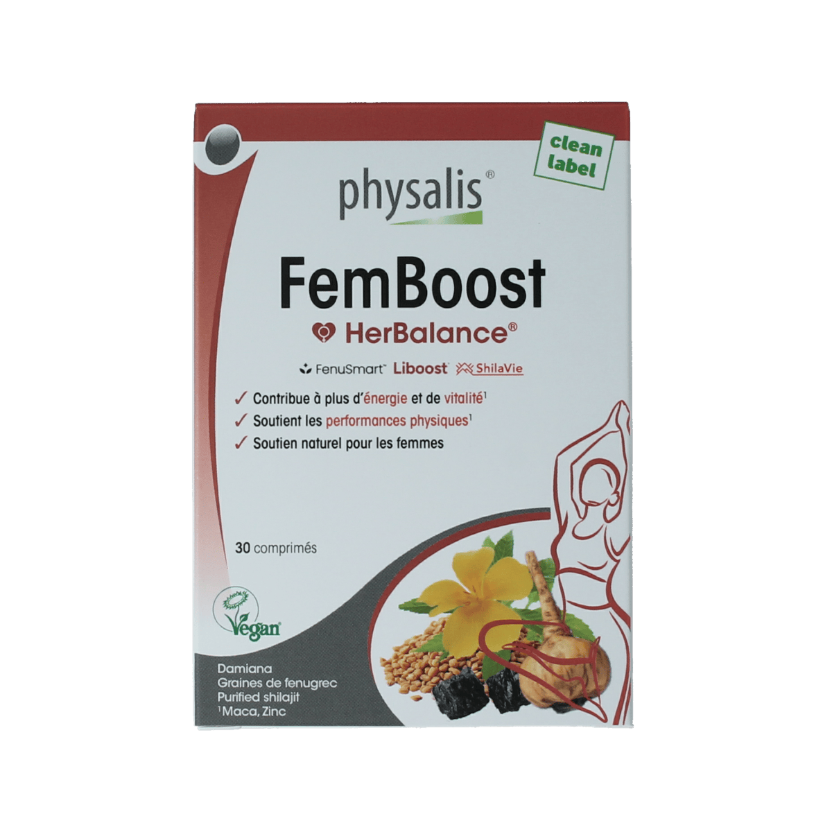 Physalis FemBoost dietary supplement tablets in a bottle, natural herbal health product for women by Physalis.