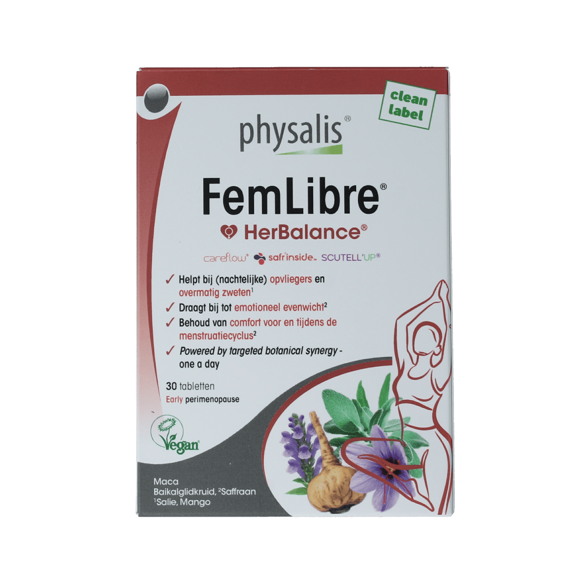 Physalis FemLibre 30.00 tablets dietary supplement in a white bottle with a label, designed for women's health.