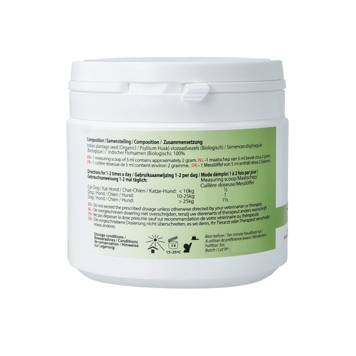 PhytoTreat Psyllium dietary supplement for dogs, cats, and horses in 150g packaging, natural fiber support for animal health.
