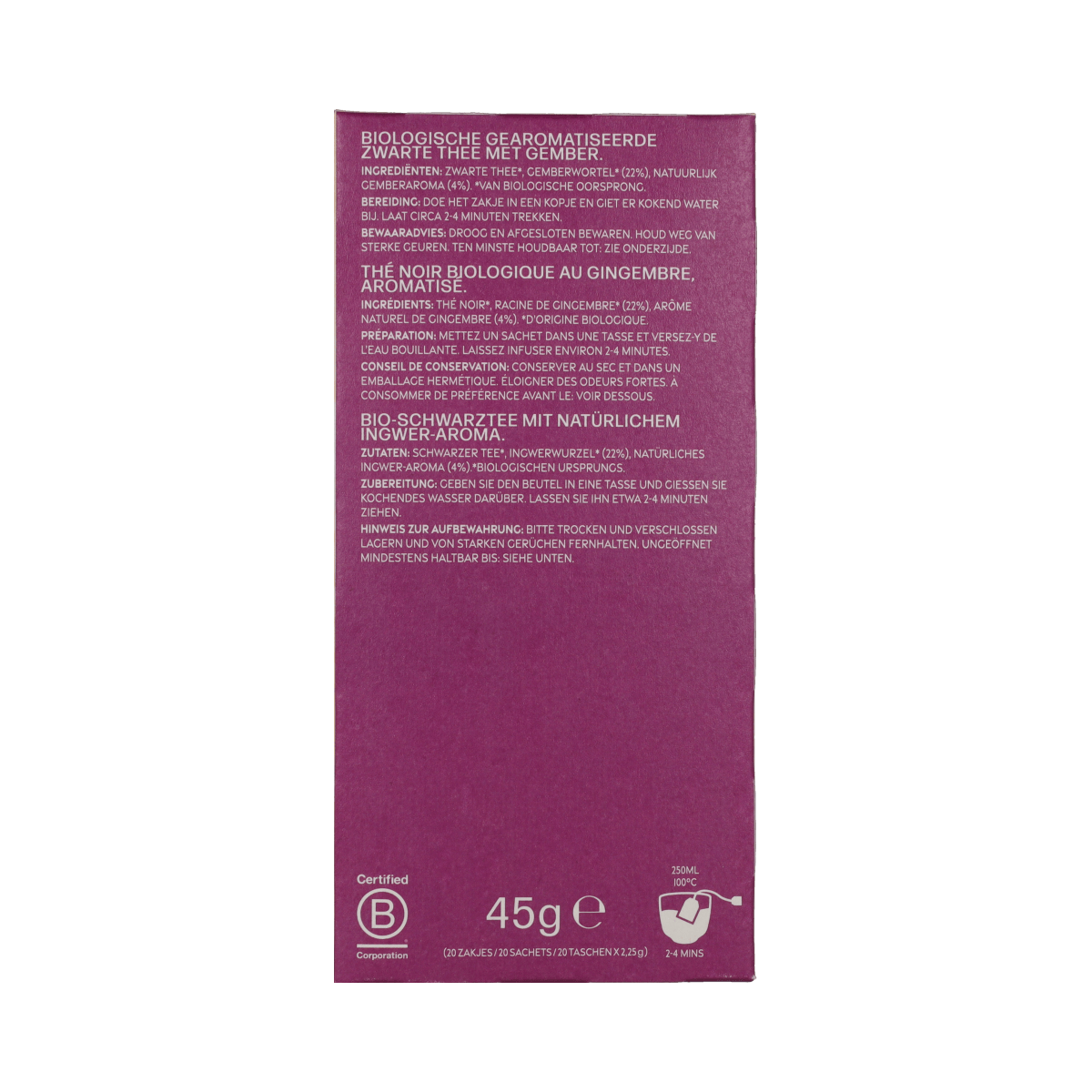Piramide Bright Day coffee and tea pyramid bags, 20-pack, arranged in a box, showcasing the product packaging and branding.
