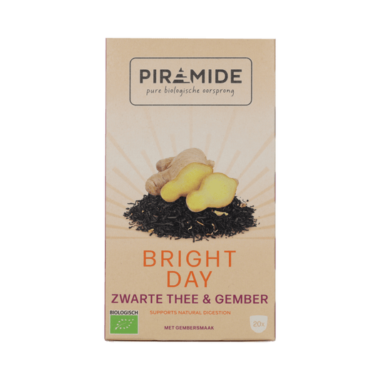 Piramide Bright Day coffee and tea pyramid tea bags in a box of 20, for flavorful brewing and aromatic enjoyment.