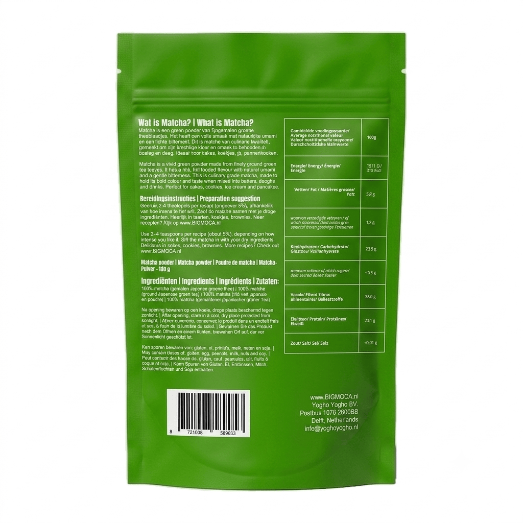 Powerful People Big MOCA Culinary Matcha Powder in 100g jar, vibrant green matcha for drinks and recipes.