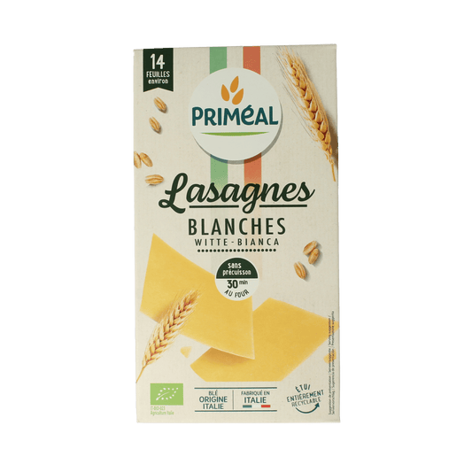Primeal Witte Lasagne bio pasta en rijst, 250g, uncooked white lasagne sheets for baking or cooking.