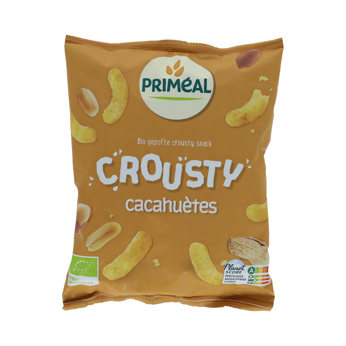 Primeal gluten-free bio peanut chips in 75g package, crunchy roasted snack from Primeal's snack and treat selection.