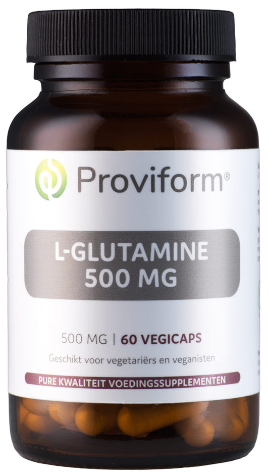 Proviform L Glutamine vegetarian capsules, 500mg amino acids supplement in a bottle of 60 capsules.