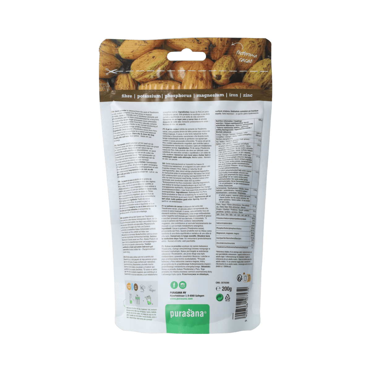 Purasana Kruidenpreparaten 200.00 Gram Purasana Purasana Vegan cacaopoeder 200.00 Gram