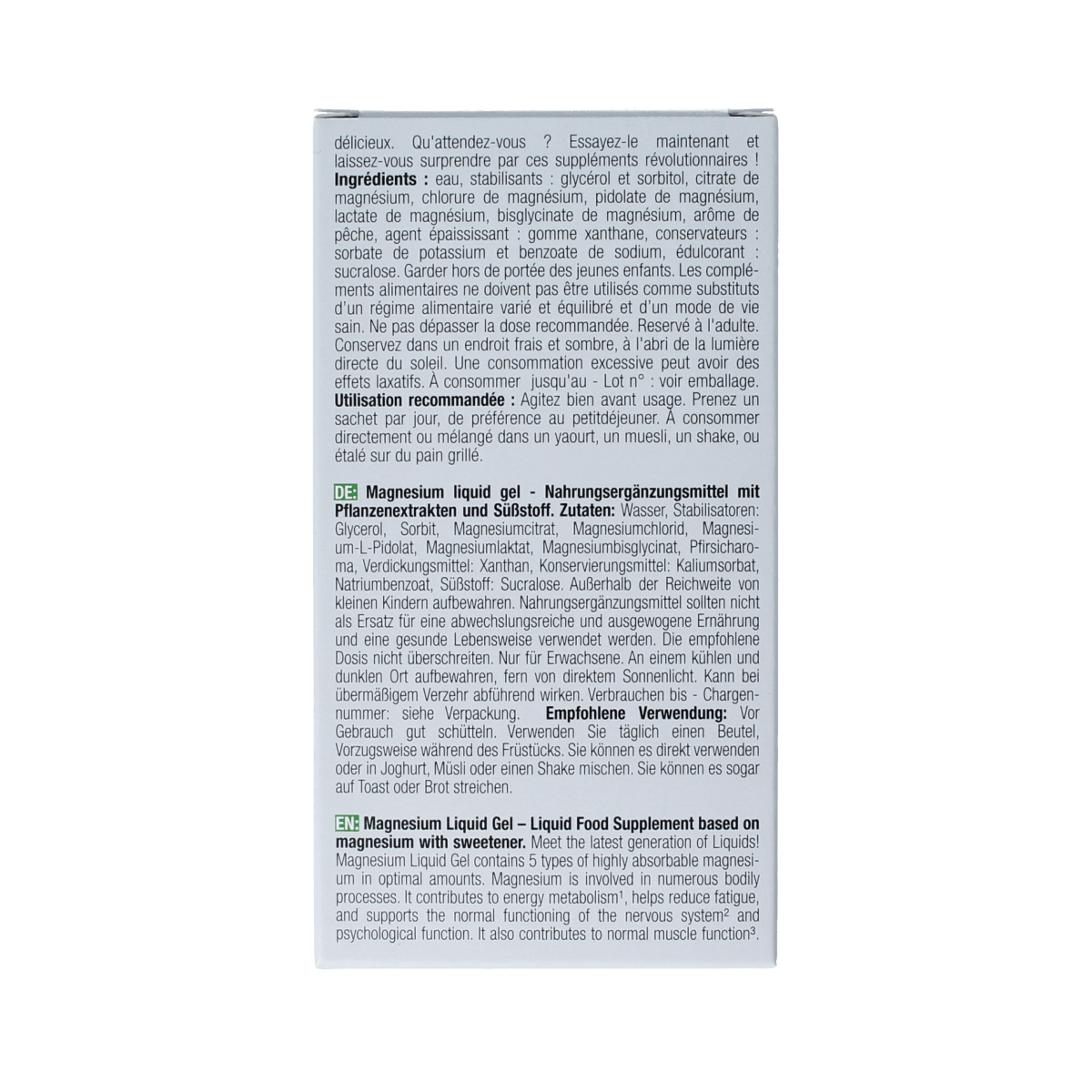 Purasana Magnesium Liquid Gelstick 10ml mineral supplement, 15-pack, with gelstick for easy magnesium intake.