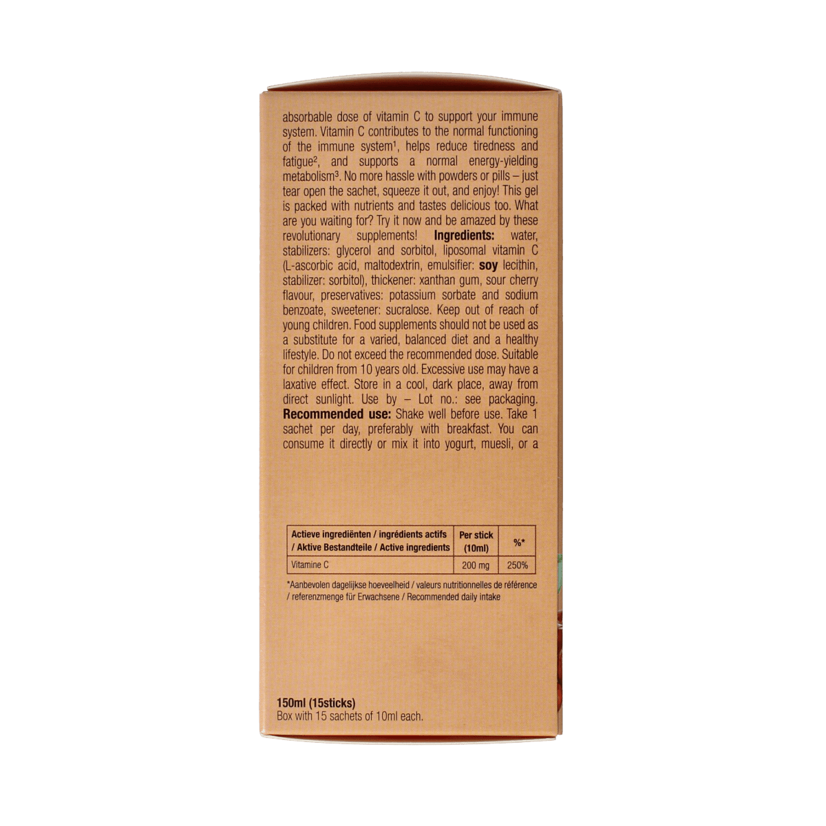 Purasana Vitamin C liquid gelstick 10ml, pack of 15, natural vitamin supplement with easy-to-use gel format