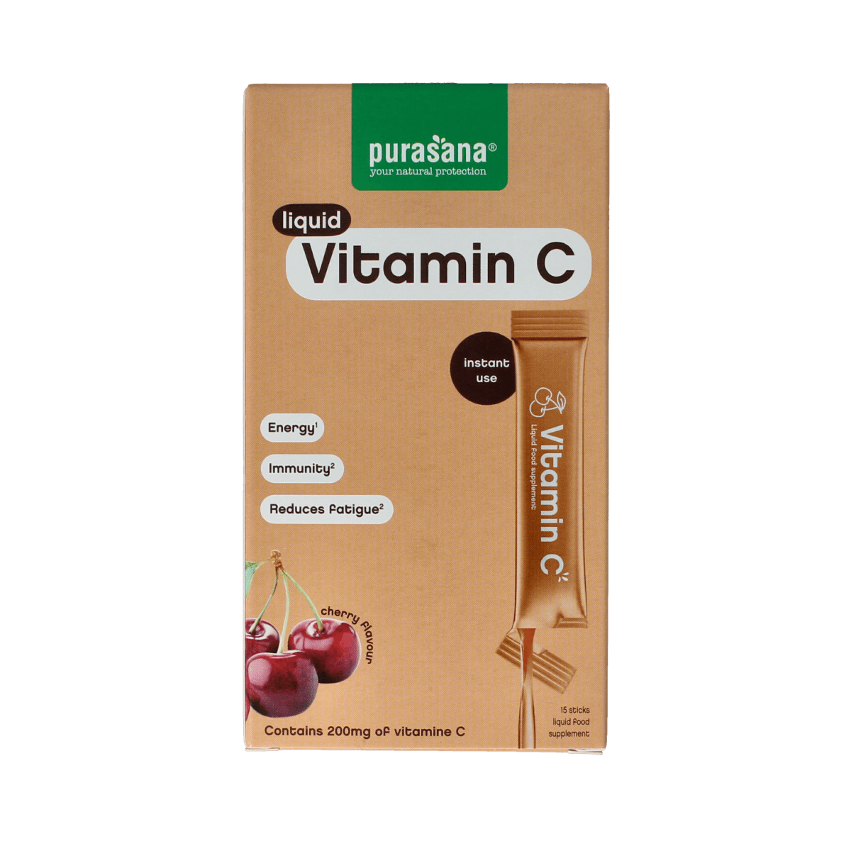 Purasana Vitamin C liquid gelstick 10ml, pack of 15, natural vitamin supplement in convenient gelstick form.