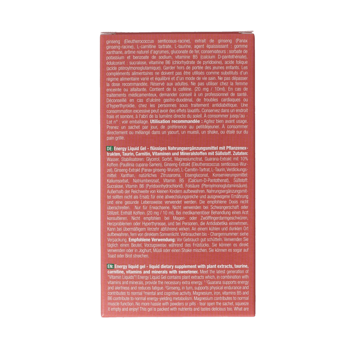 Purasana Energy liquid gelstick 10ml box containing 15 dietary supplement gelsticks, natural herbal energy boost.