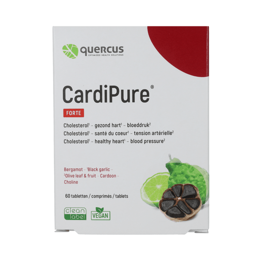 Quercus CardiPure herbal supplement tablets in a bottle, natural plant-based remedy by Quercus for cardiovascular health.