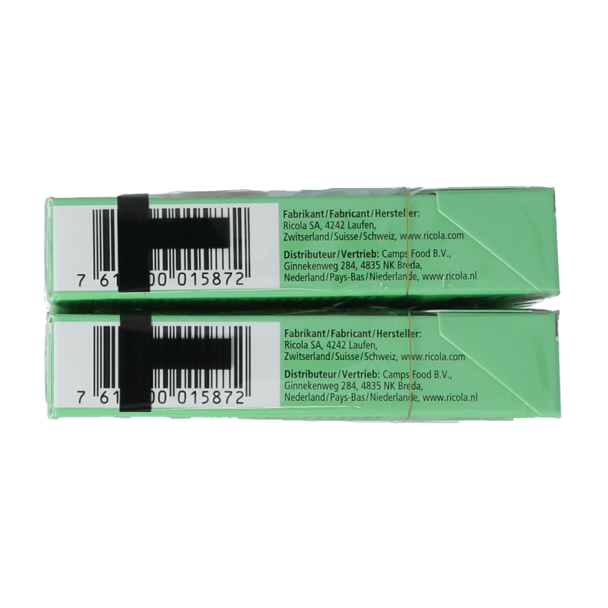 Ricola Eucalyptus sugar-free lozenges in a duo pack, 100 grams each, featuring herbal candy with eucalyptus flavor.