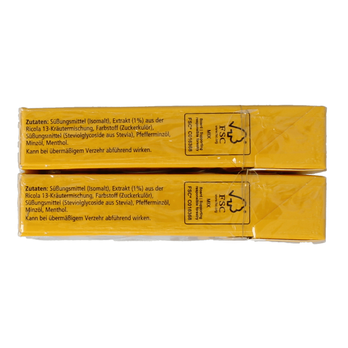 Ricola Original sugar-free lozenges in a duo pack, 100 grams each, featuring herbal mint flavor in a clear plastic package.