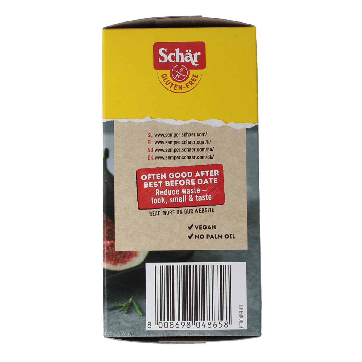 Gluten-free Schar Knäckebröd with rosemary and salt, 230g, crispy crackers shown in the image.