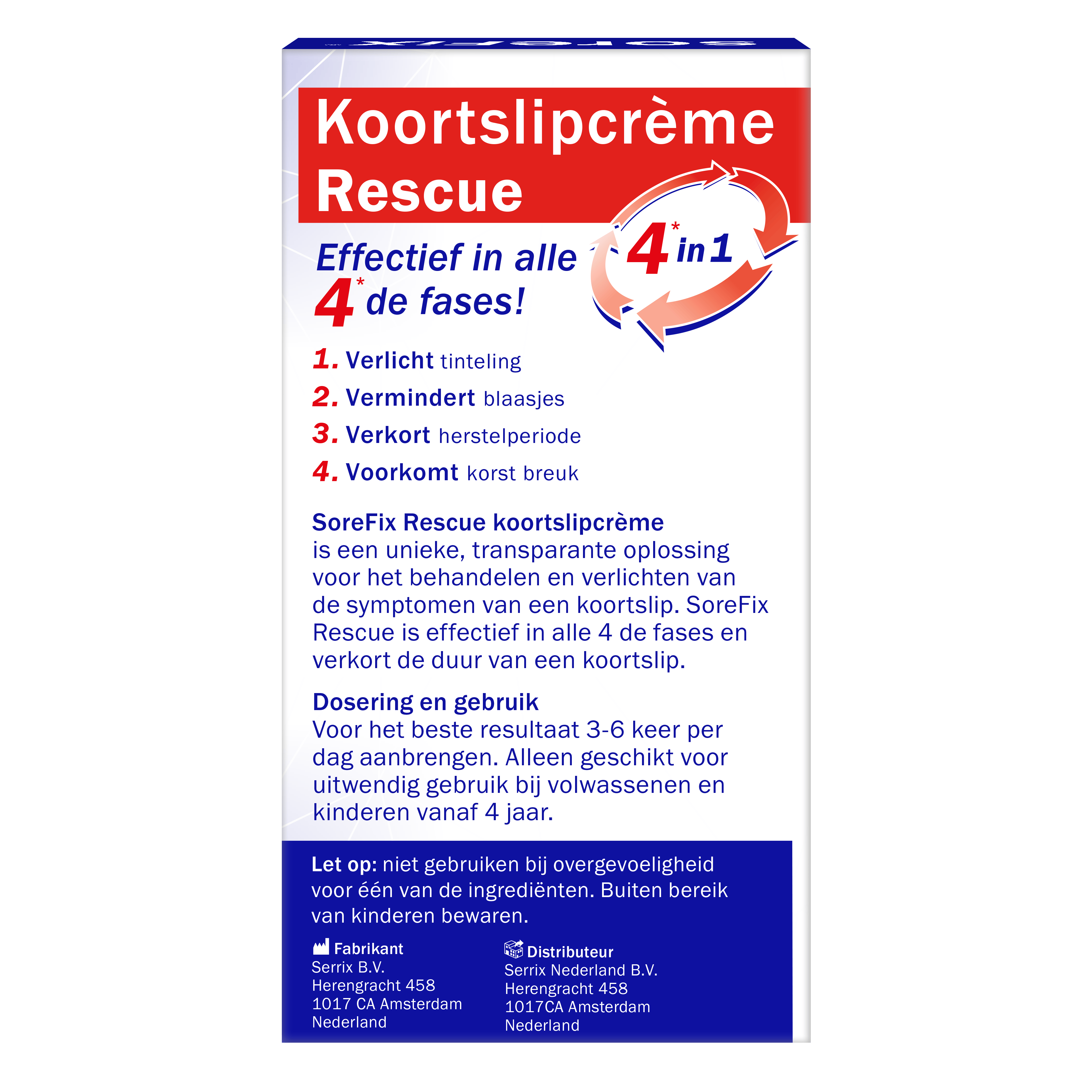 SoreFix Rescue Koortslipcreme lipverzorging tube, 6ml, for cold sore treatment, with protective and soothing properties.