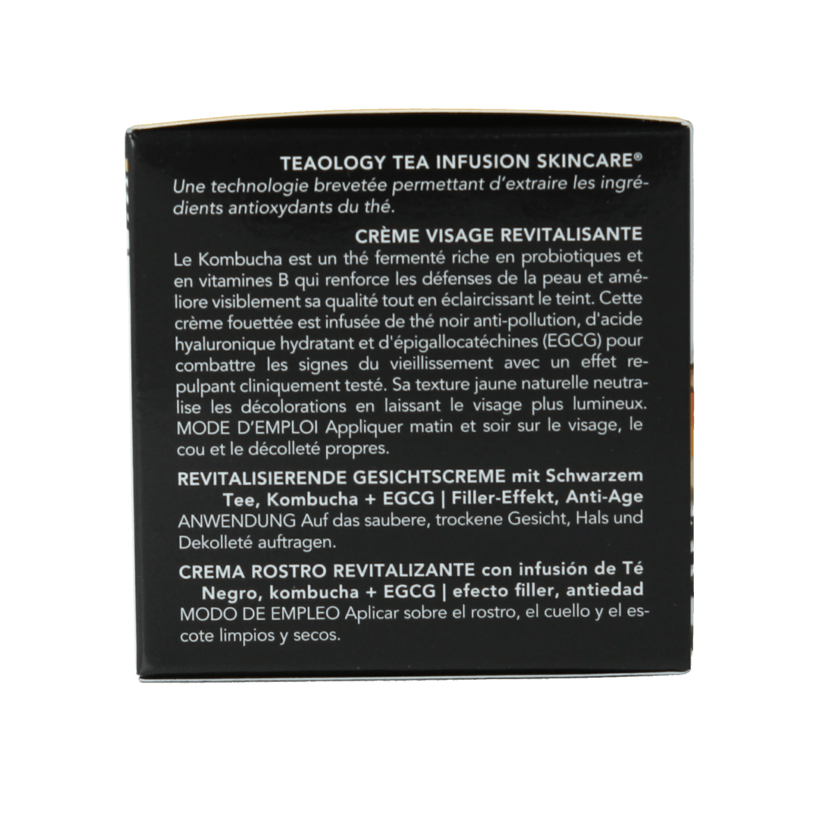 Teaology Kombucha tea revitalizing face cream in 50ml jar, showcasing its creamy texture and elegant packaging for facial skincare.