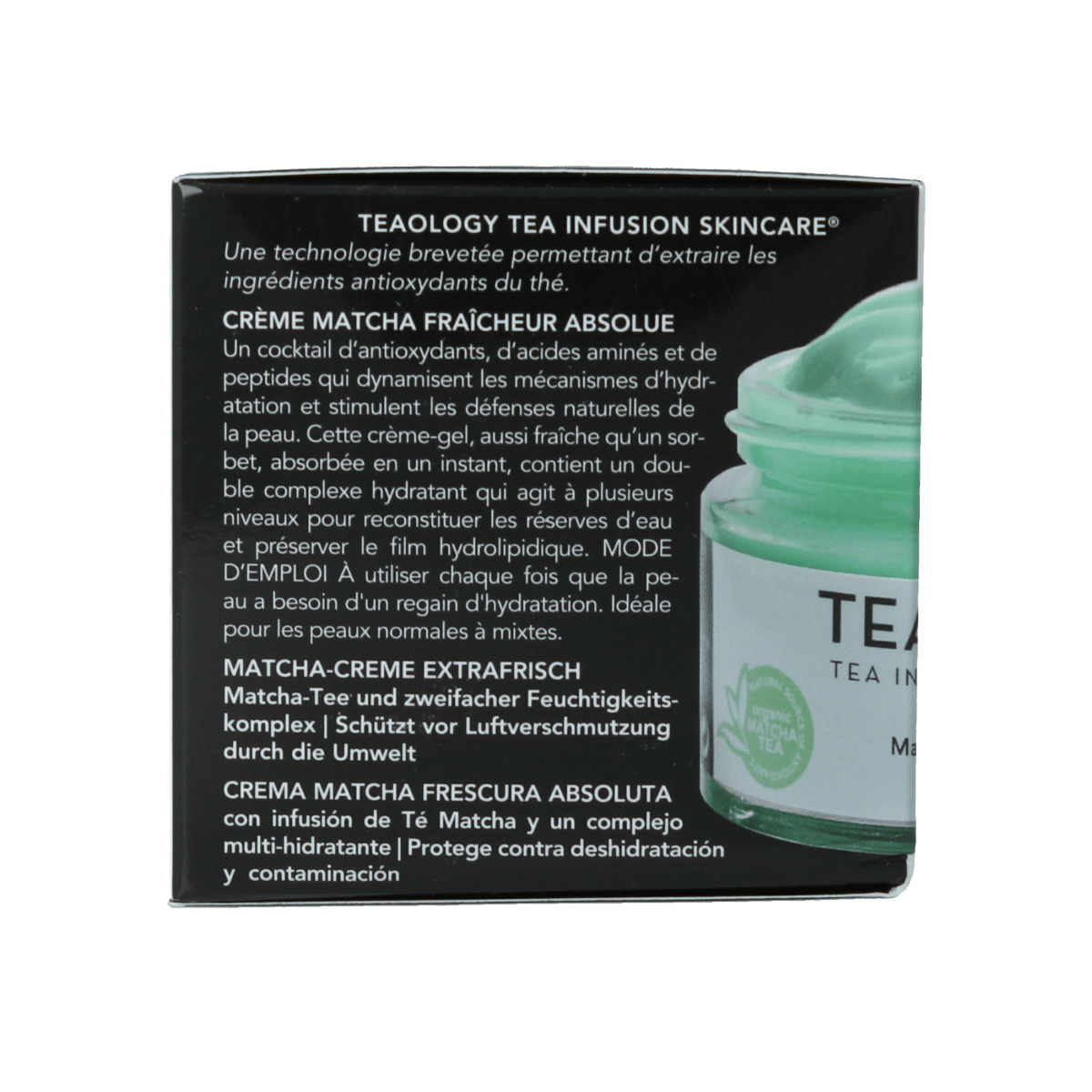 Teaology Matcha Fresh Cream facial skincare jar, 50ml, with green tea extract for soothing and nourishing skin.