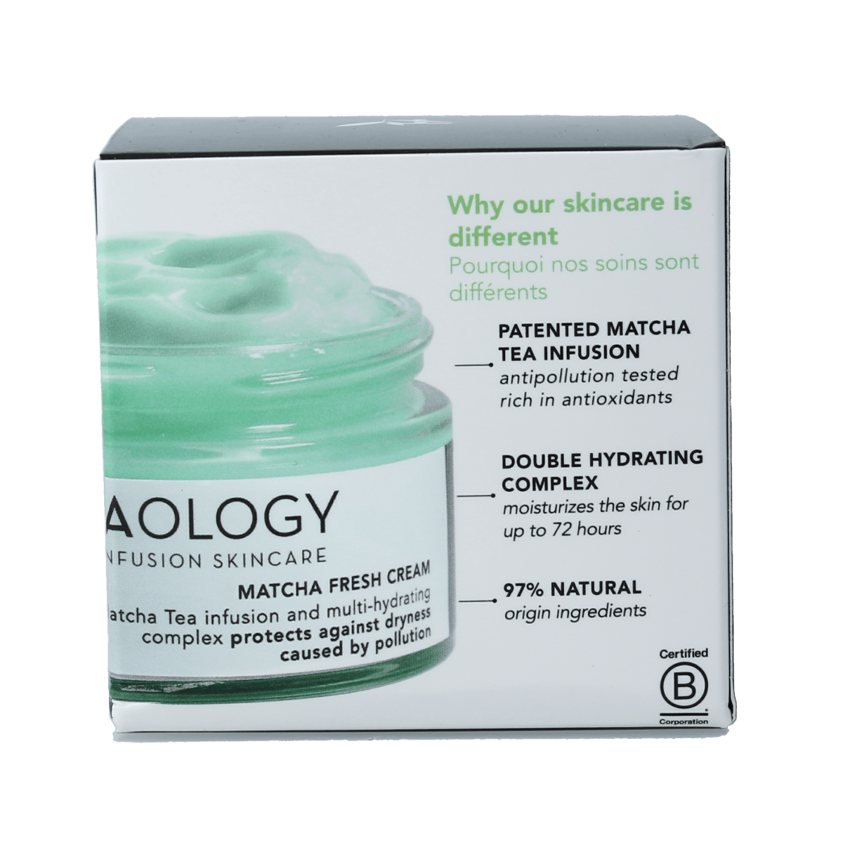 Teaology Matcha Fresh Cream in a 50ml jar, a facial skincare product with green tea extract for nourishing skin.
