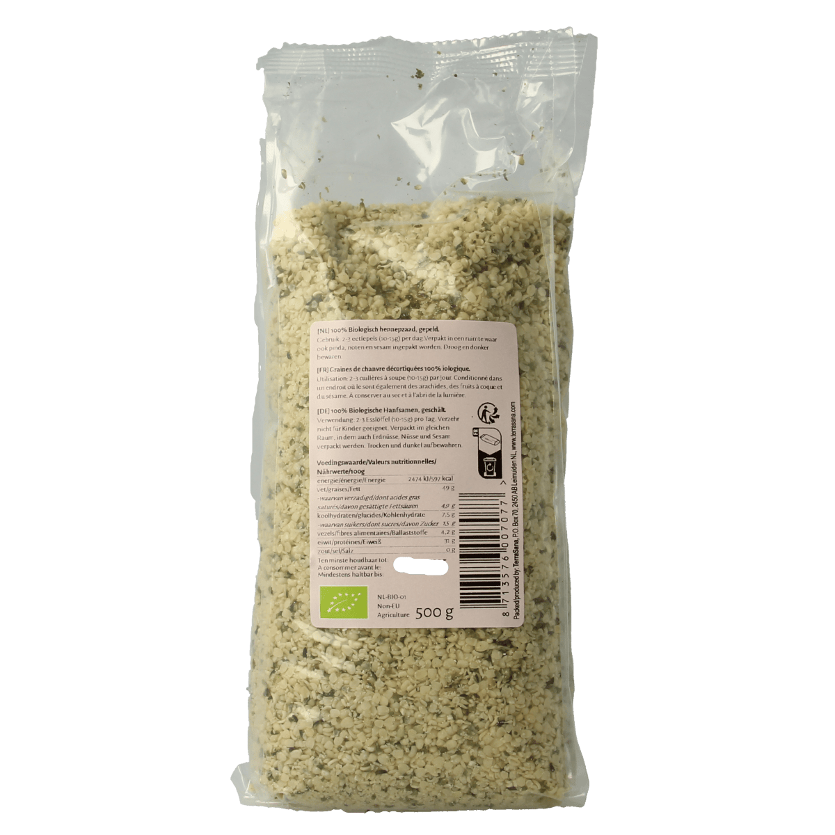 TerraSana Raw en Superfoods 500.00 Gram TerraSana RAW Hennepzaad gepeld bio 500.00 Gram