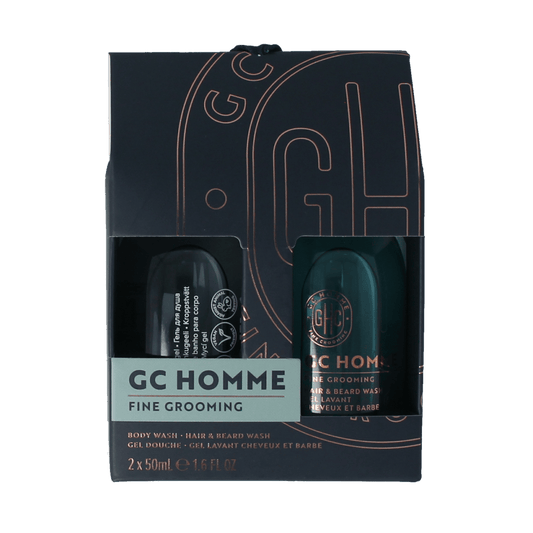 The Luxury Bathing Co Body Duo mini set featuring men's body wash, hair wash, and beard wash in a compact bottle set.