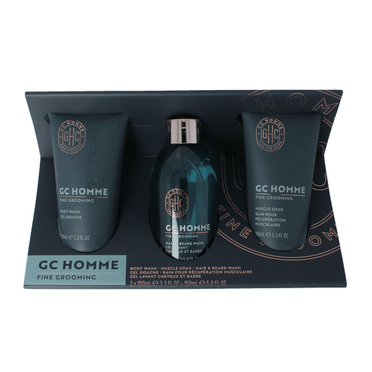 The Luxury Bathing Co daily essentials body cream, polisher, and toilettas set, featuring a luxurious bath and shower product display.