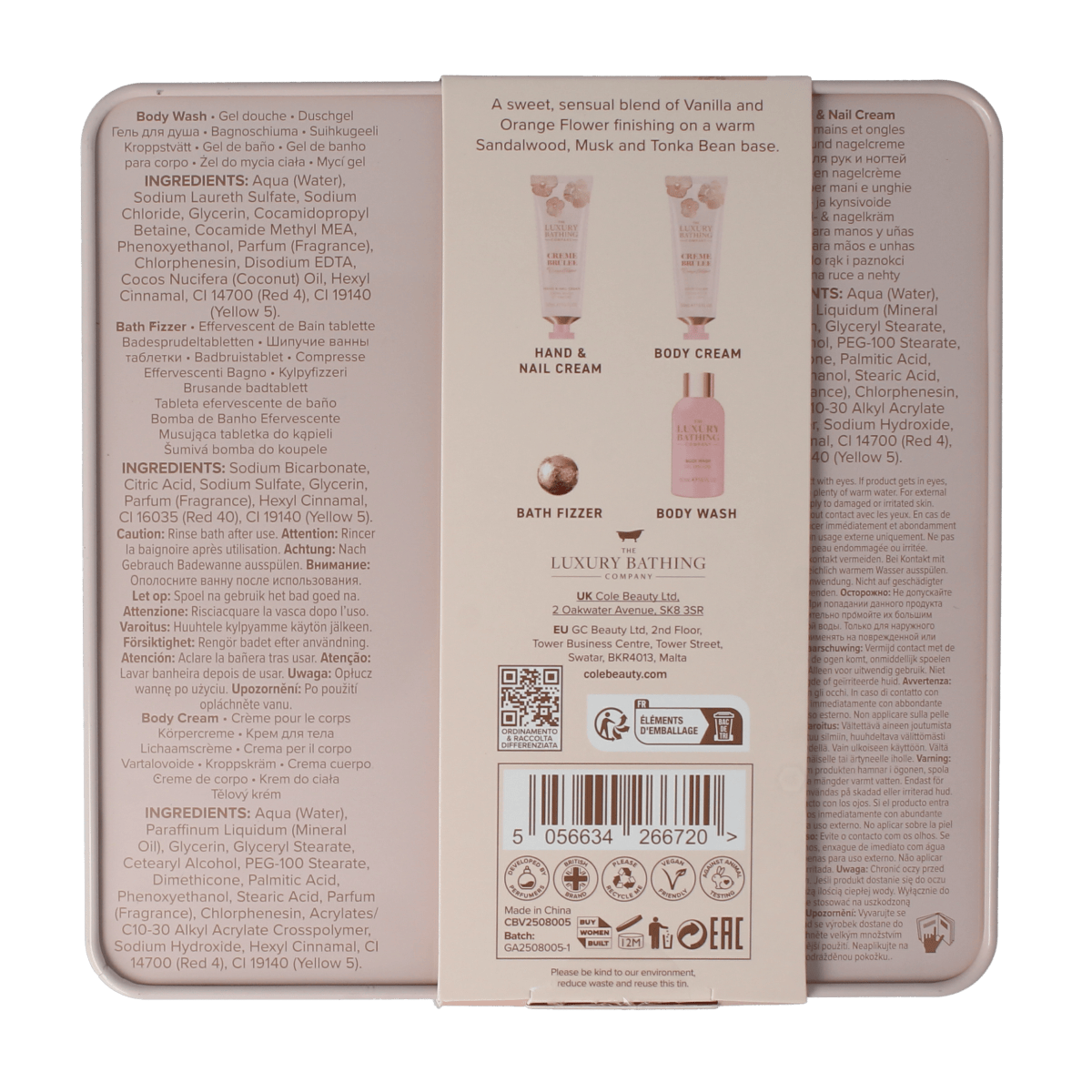 The Luxury Bathing Co Relax & Unwind hand, nail cream, and body wash set, featuring skincare products with calming packaging.