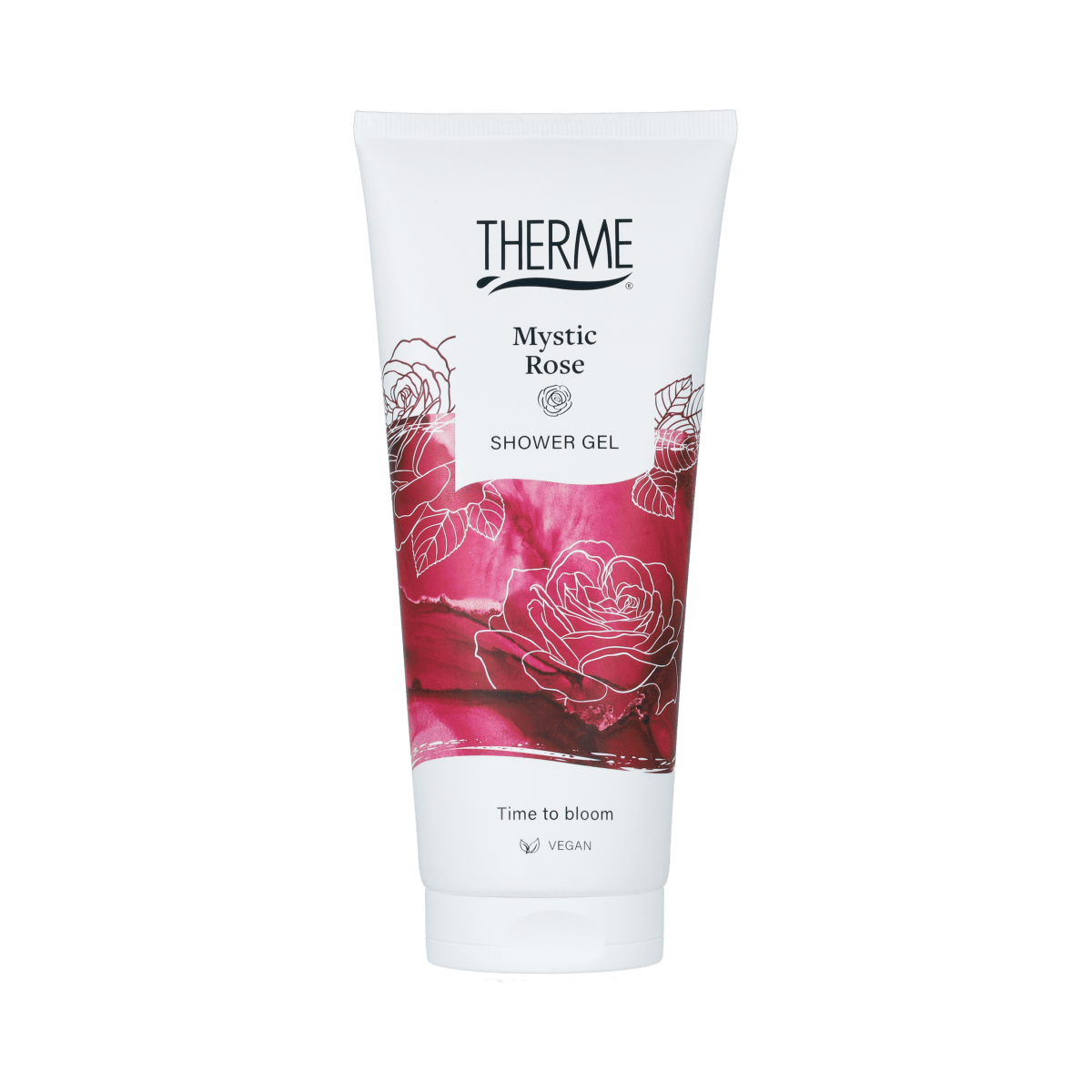 Therme Mystic Rose shower gel in 200ml bottle, featuring a pink rose scent, for luxurious bath and shower skincare.