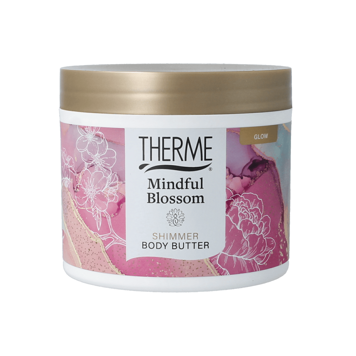 Therme Mindful Blossom Shimmer Body Butter 225g, creamy moisturizer with shimmering finish, ideal for nourishing skin.