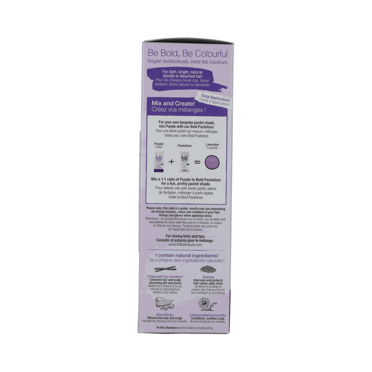 Tints Of Nature Bold Purple 1.00 hair coloring set showing purple hair dye tubes and packaging for natural hair color.