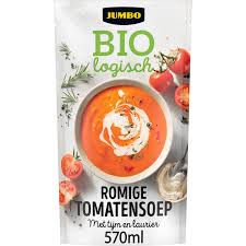 Bio tomato cream soup in a 350ml container by Topbrands2go, featuring fresh, vibrant tomato and creamy texture.