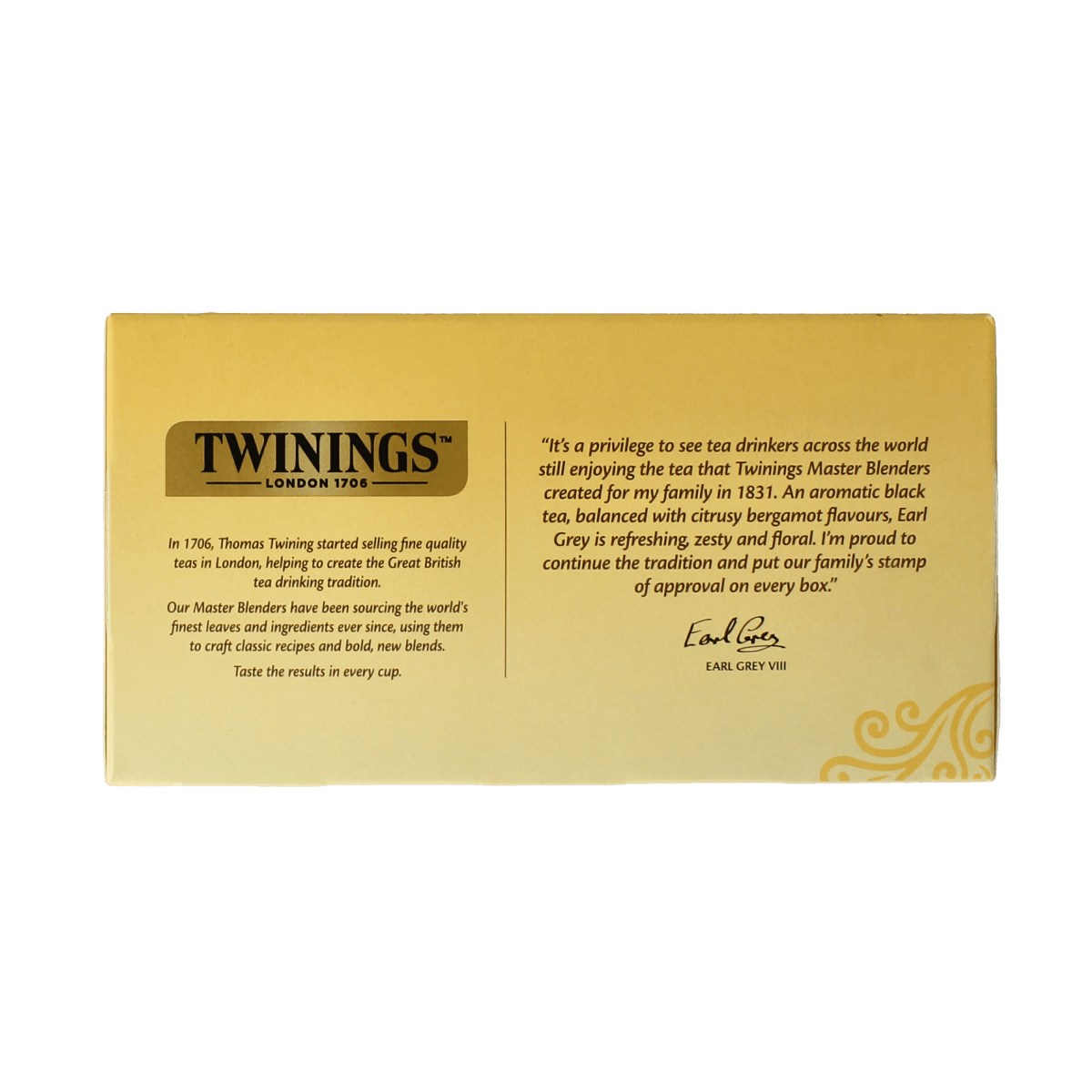 Twinings Earl Grey tea envelopes, 50-count box, with individually wrapped tea bags, classic citrus-flavored black tea.