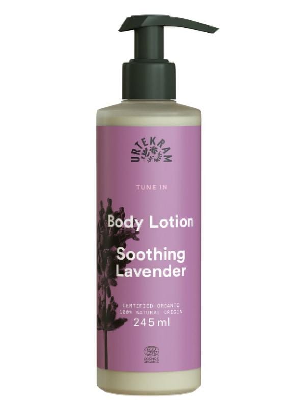 Urtekram Tune In soothing lavender body lotion 245 ml, creamy moisturizer with lavender for gentle skin care.